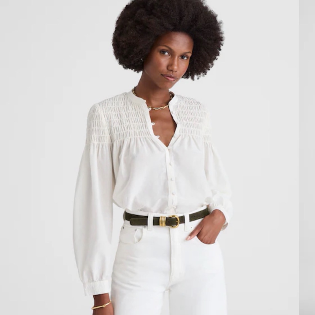 Madewell M Smocked Top In Cotton-Silk Blend Nw994